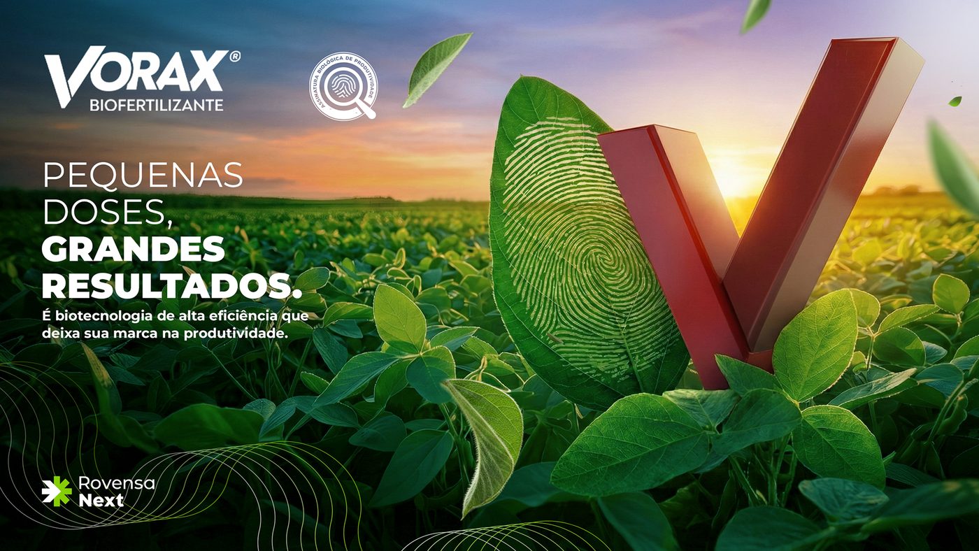 Peça publicitária do biofertilizante Vorax: Pequenas doses, grandes resultados
